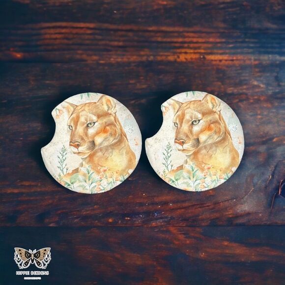 Floral Mountain Lion Car Coaster 2 Pack - Picture 6 of 12